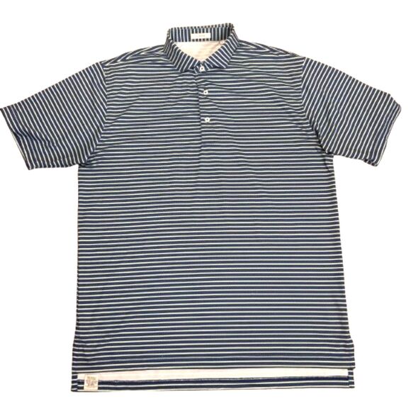 Oliver Ridley Short Sleeve Golf Polo Shirt Blue Stripe Performance Size Large‎ - Picture 1 of 5